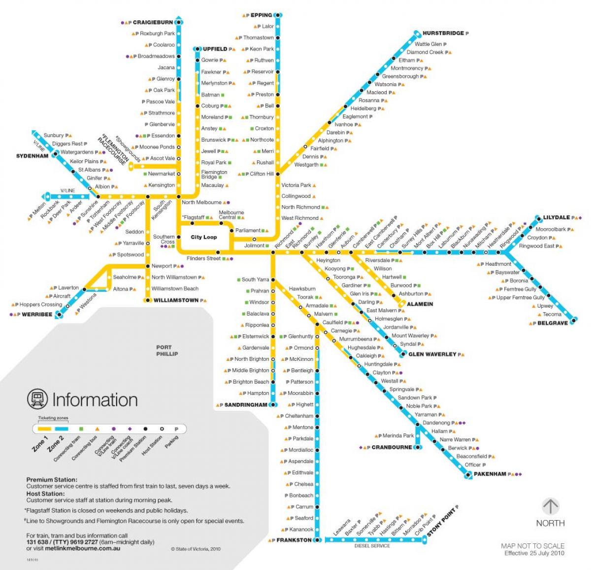 Sieci kolejowej w Melbourne mapie
