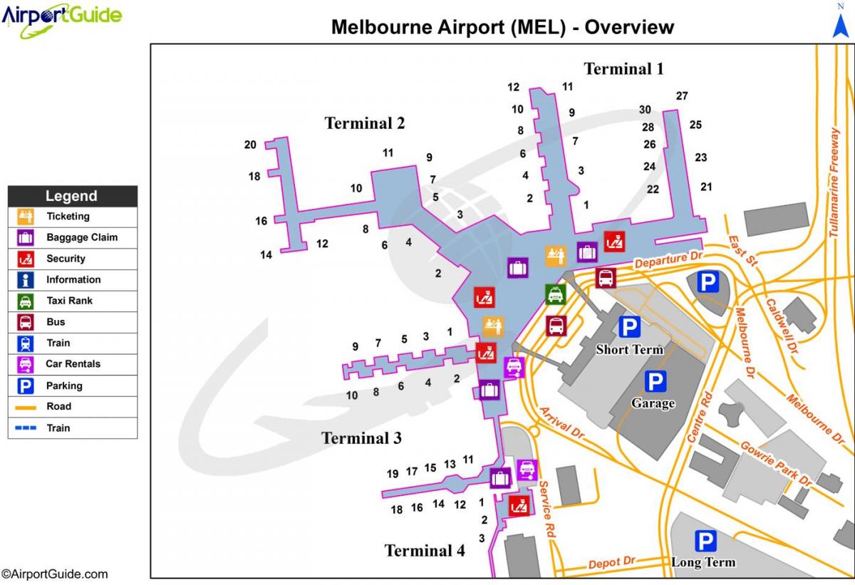 Lotnisko w Melbourne Tullamarine mapie