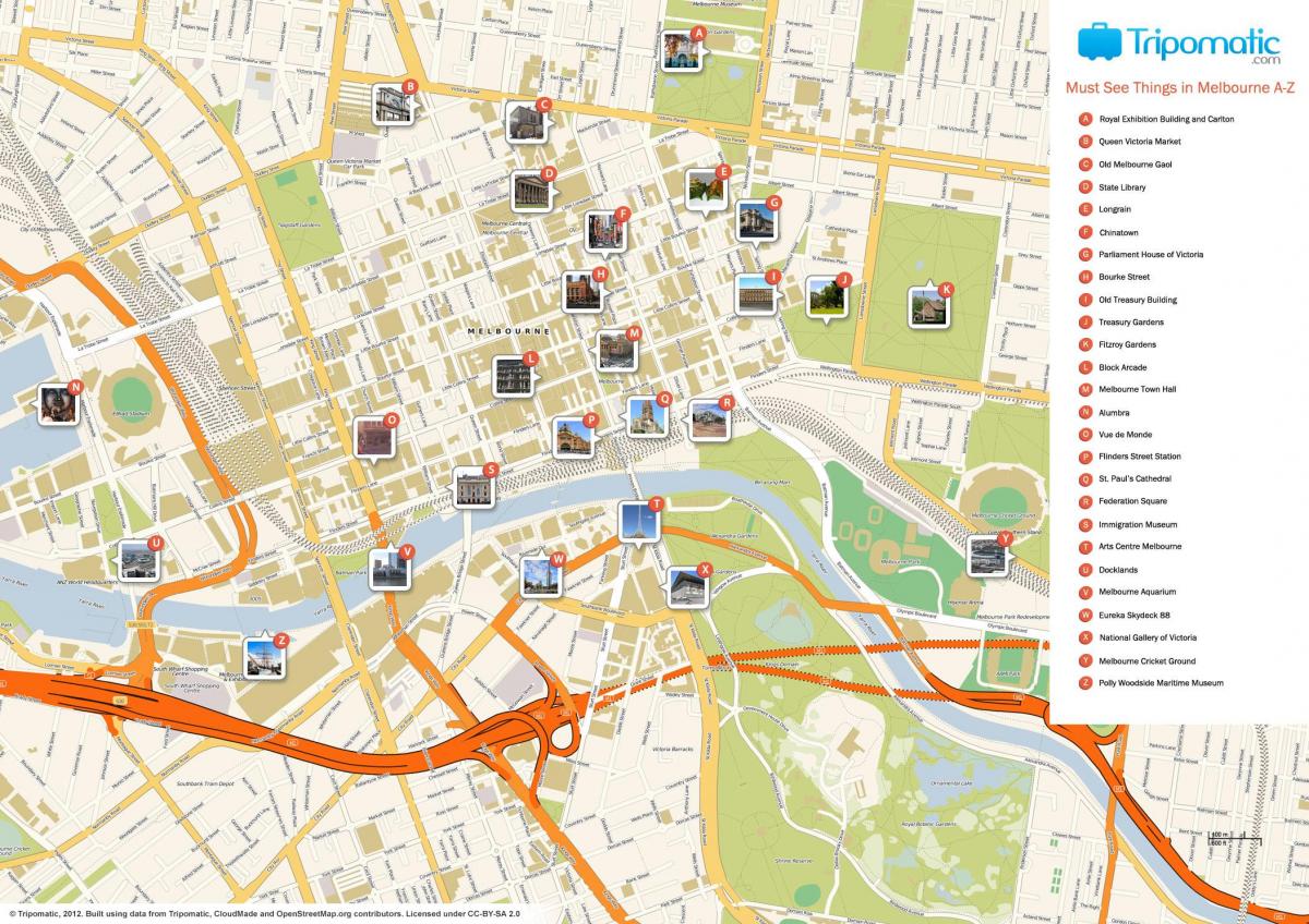 Zwiedzanie Melbourne mapie