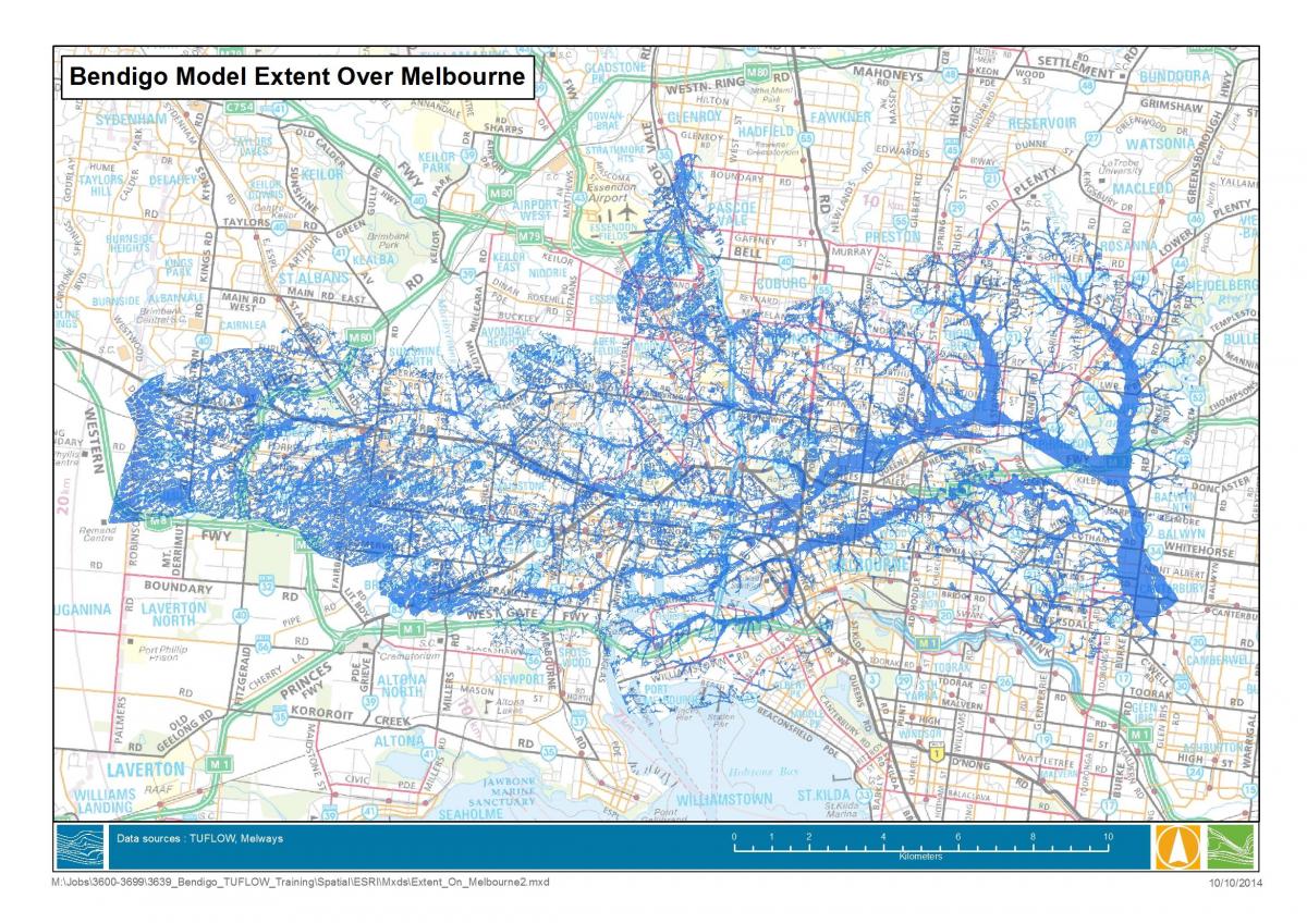 mapa Melbourne flood