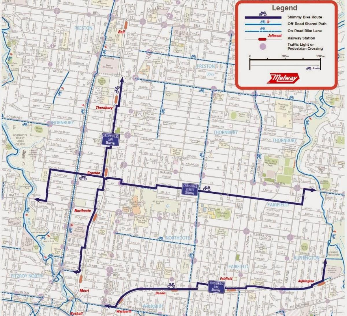 mapa wypożyczalni rowerów Melbourne