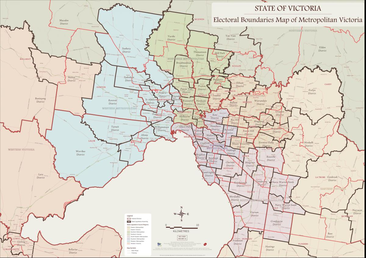 mapa Melbourne Eastern district