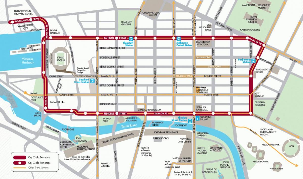 Miasto Melbourne Kolejowa zawias mapie