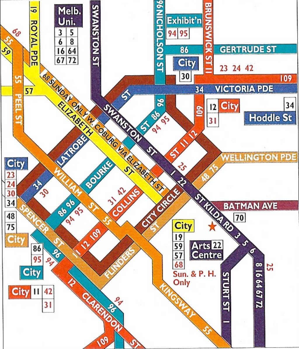 Melbourne tramwaj CBD mapie