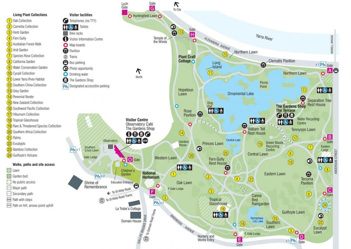ogrody botaniczne w Melbourne mapie