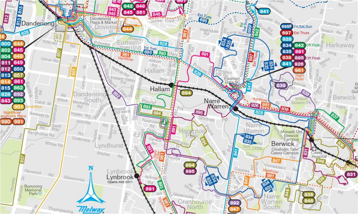 Linie autobusowe Melbourne mapie