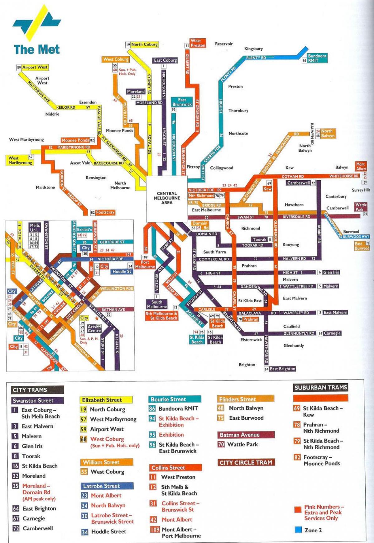 Melbourne transportu publicznego mapie
