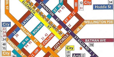 Melbourne tramwaj CBD mapie