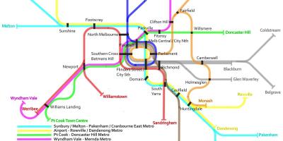 Pociąg metra na mapie Melbourne